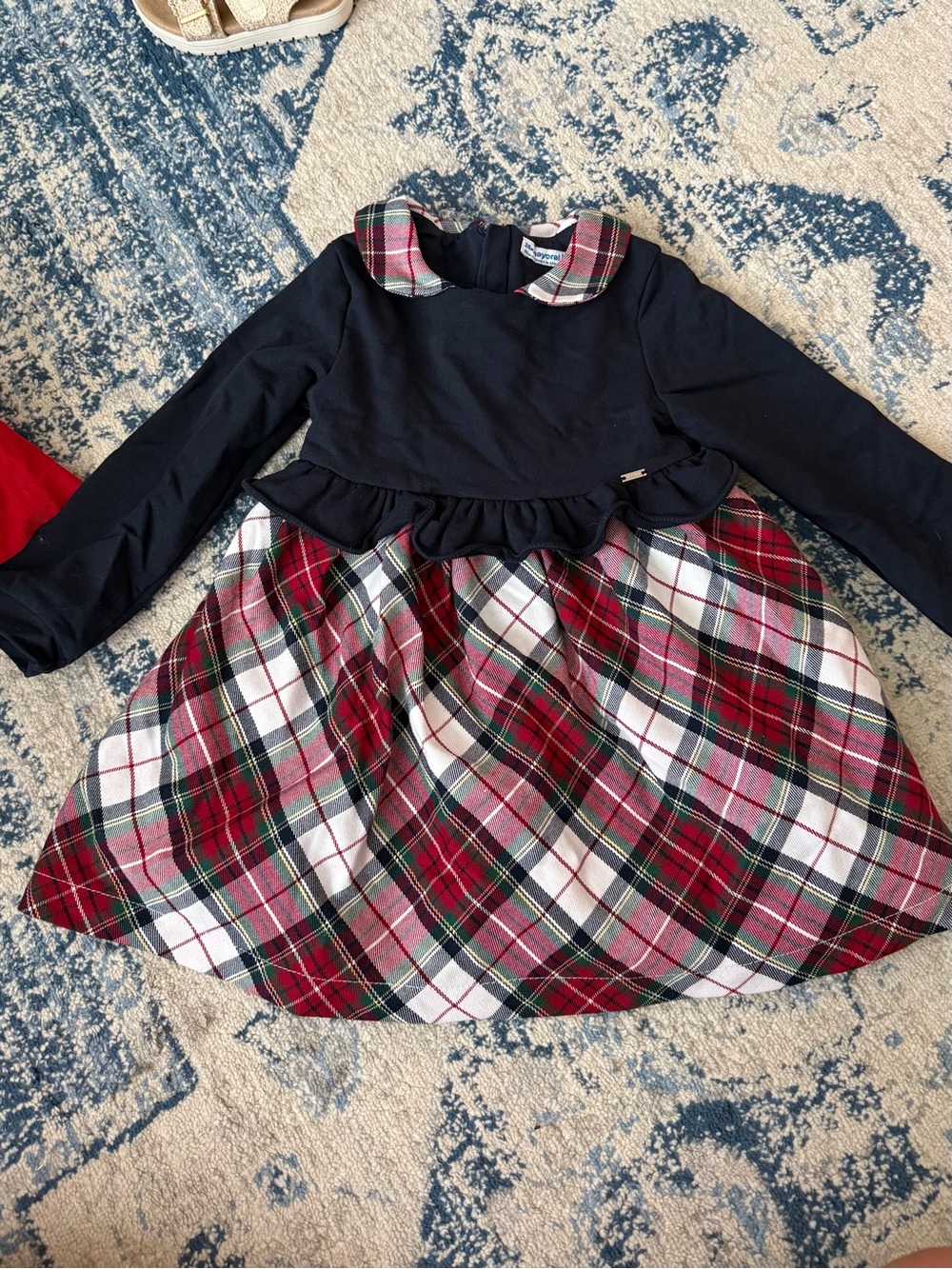 Navy Top with Red Plaid Skirt Girls' Dress